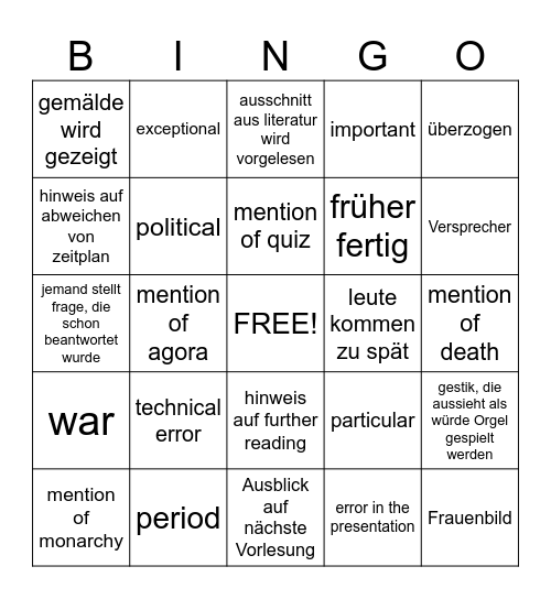 vorlesungs bingo Card