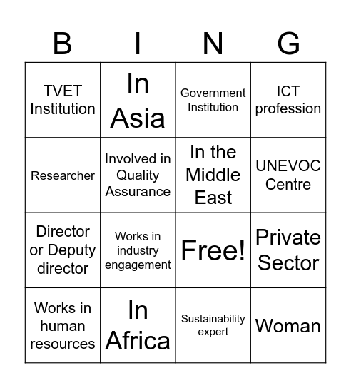 TVET Networking Bingo Card