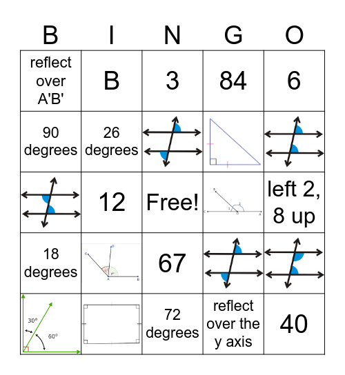 Special Angle Pairs Bingo Card