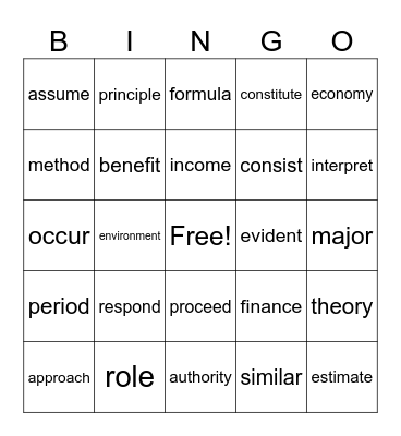 Professional Vocabulary Bingo (Level 1) Bingo Card