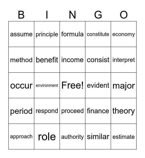 Professional Vocabulary Bingo (Level 1) Bingo Card