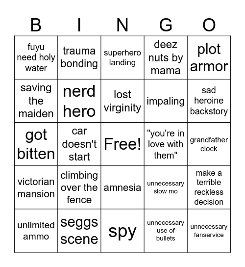 Underworld Bingo Card