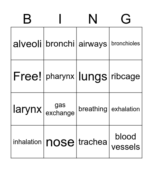 Respiration Bingo Card