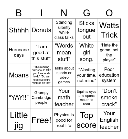 Watts Bingo Card