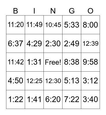 Time Bingo Card