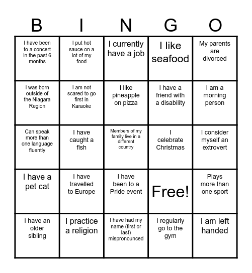 Diversity Bingo Card