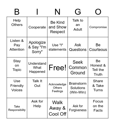 Respecting Our Classmates Bingo Card