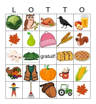 L'automne Bingo Card