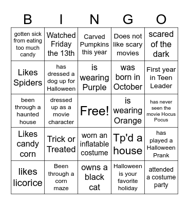 Halloween  Bingo Card