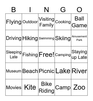 Spring Break! Bingo Card