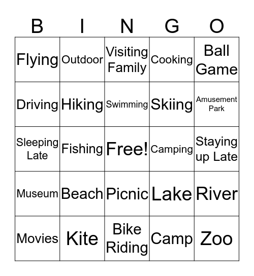 Spring Break! Bingo Card