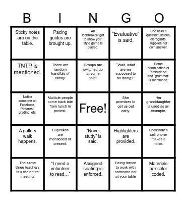 Marian Graham Meeting Bingo Card