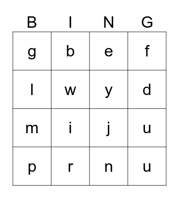 Letter sounds Bingo Card