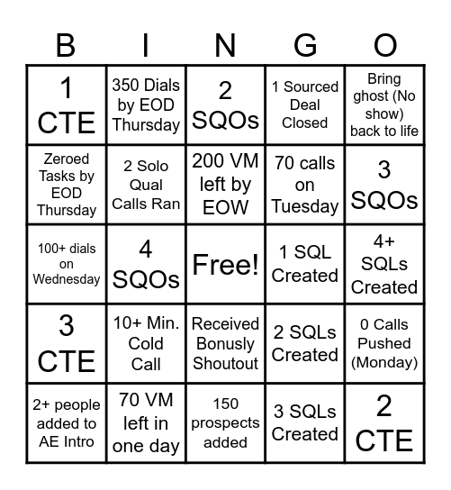 SDR Bingo 10/23 - 10/27 Bingo Card