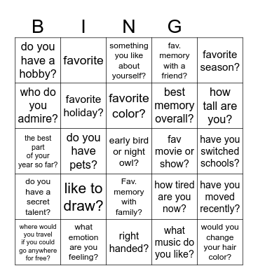 Get to Know You Bingo Card