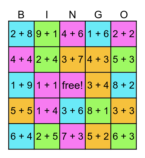 Keegan v.s. Teacher Addition Bingo! Bingo Card