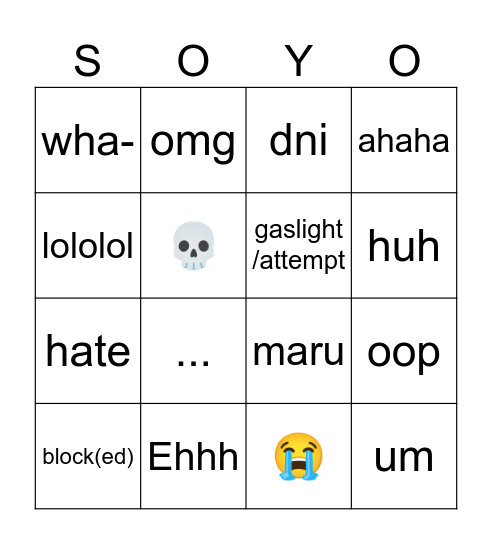 Soyo Bingo Card