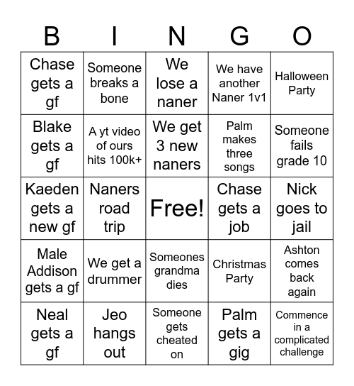 Naners Bingo 2024 Bingo Card