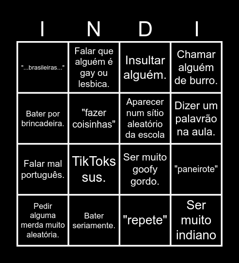 Bingo do Indiano Bingo Card