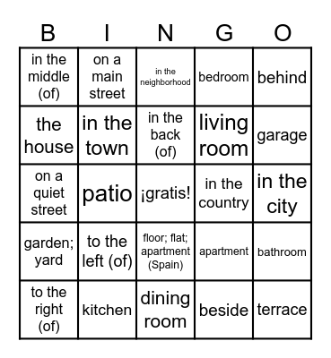 Mi casa, mi hogar Bingo Card