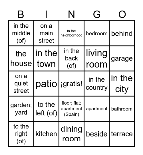 Mi casa, mi hogar Bingo Card