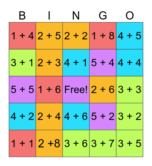 Keegan's Addition Bingo Card