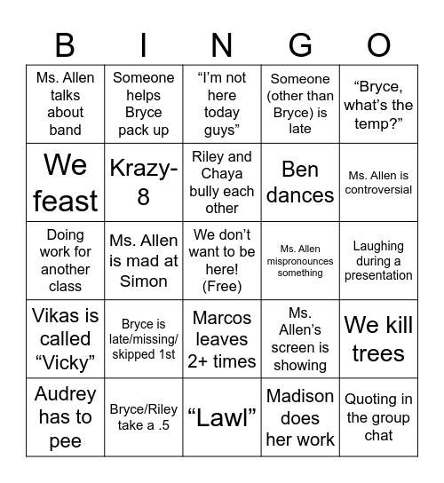 Econ Bingo Card