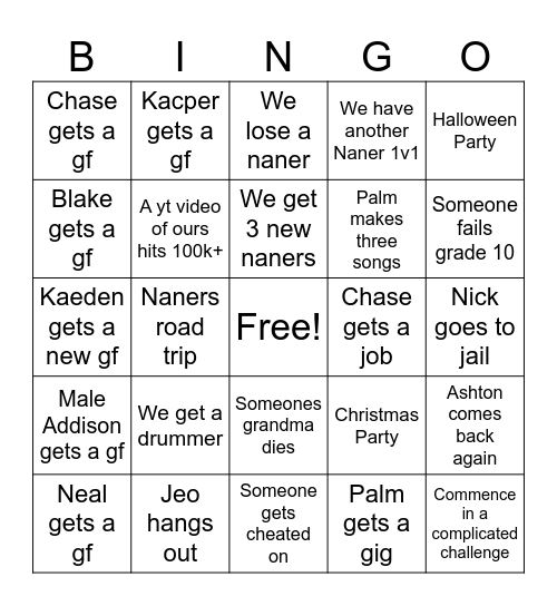 Naners Bingo 2024 Bingo Card