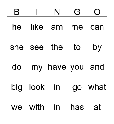 Sight Words (B) Bingo Card