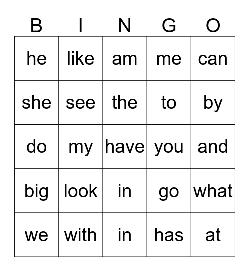 Sight Words (B) Bingo Card