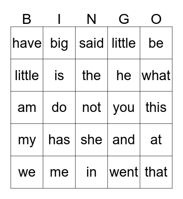 Sight Words (C) Bingo Card