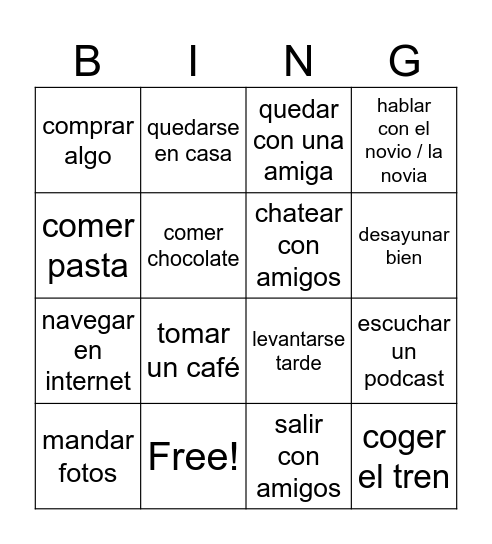 ¿Qué hiciste tú el fin de semana pasado? Bingo Card