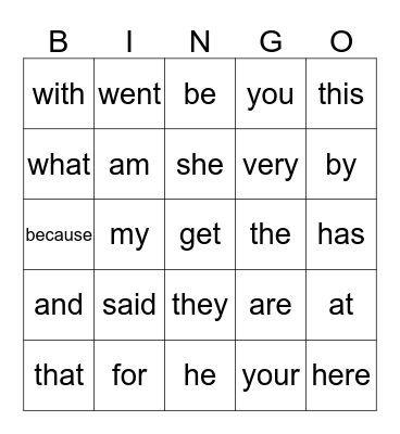 Sight Words (D) Bingo Card