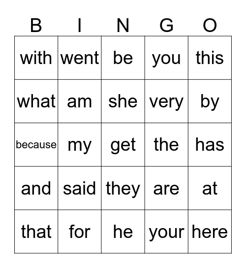 Sight Words (D) Bingo Card