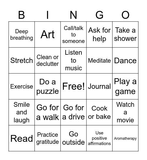 Coping Skills BINGO Card