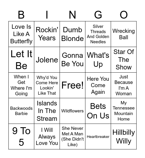 Dolly Parton Bingo Card