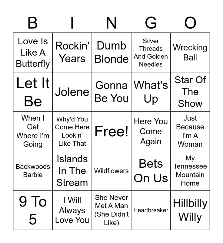 Dolly Parton Bingo Card