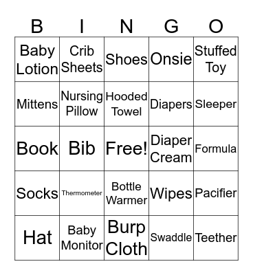 Baby Shower Bingo Card