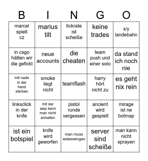 cs2 spaß Bingo Card