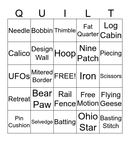 Quilter's Bingo Card