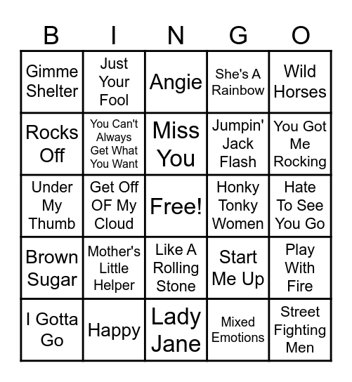 Rolling Stones Bingo Card