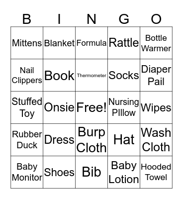 Baby Shower Bingo Card