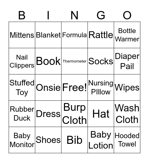 Baby Shower Bingo Card