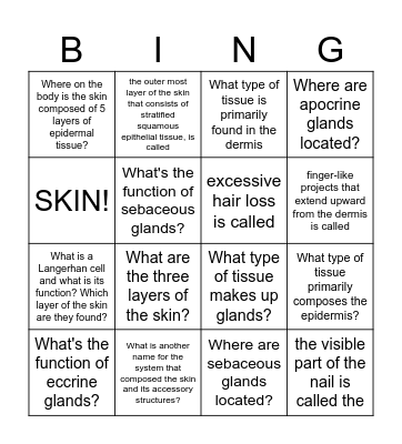 integumentary system Bingo Card