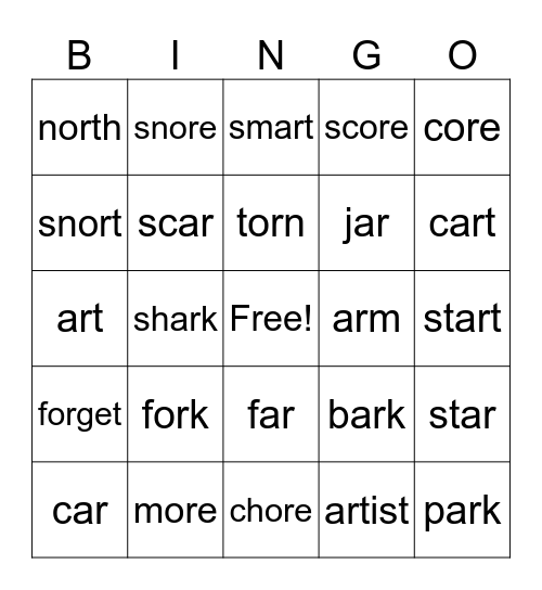 ar and or Bingo Card