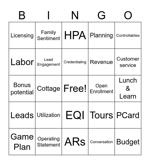 LCG BINGO Card