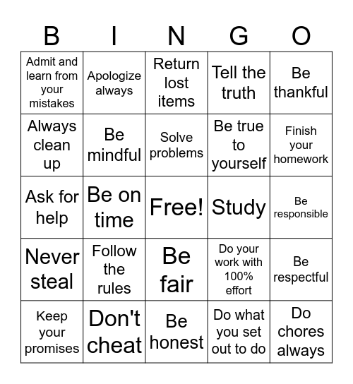 Elevate Integrity Bingo Card