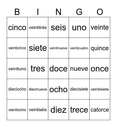 Los Números 0-30 Bingo Card