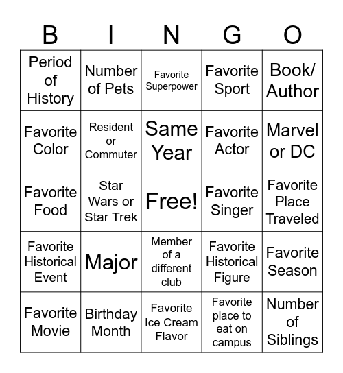 Ice Breaker Bingo Card