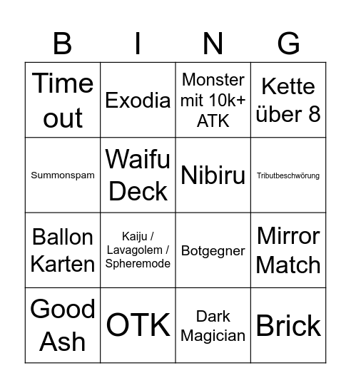 Yu-Gi-Oh! Master Duell Bingo Card